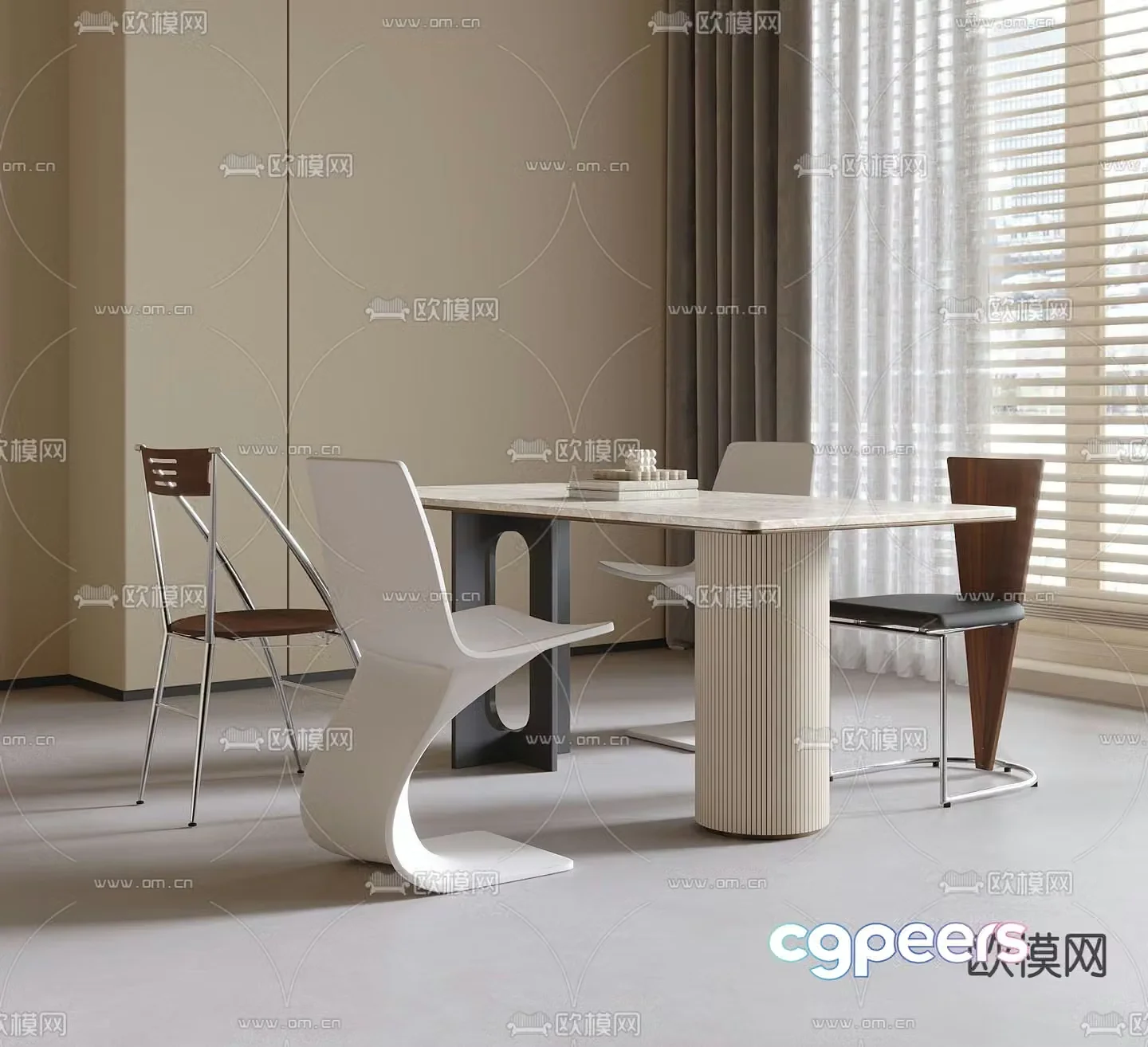 Medieval style dining table and chairs 3d model