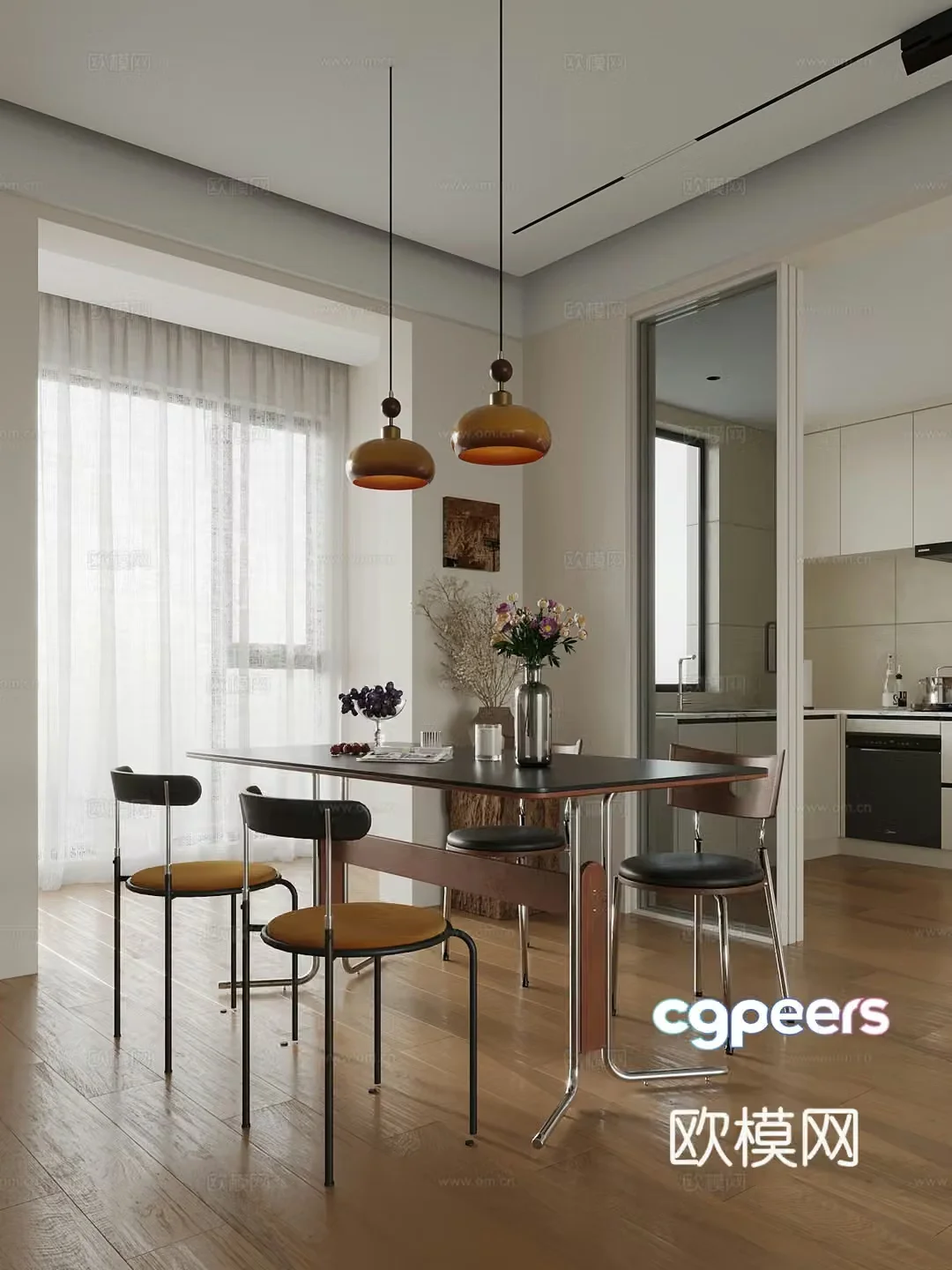 Medium style dining table and chairs Restaurant 3D model