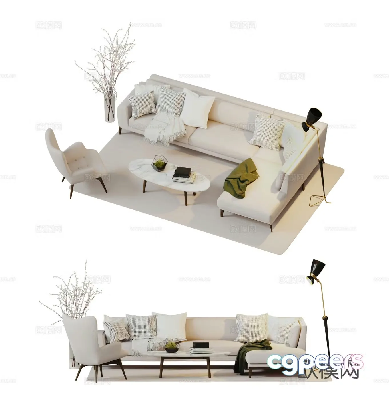 Cream style modular sofa corner sofa 3d model