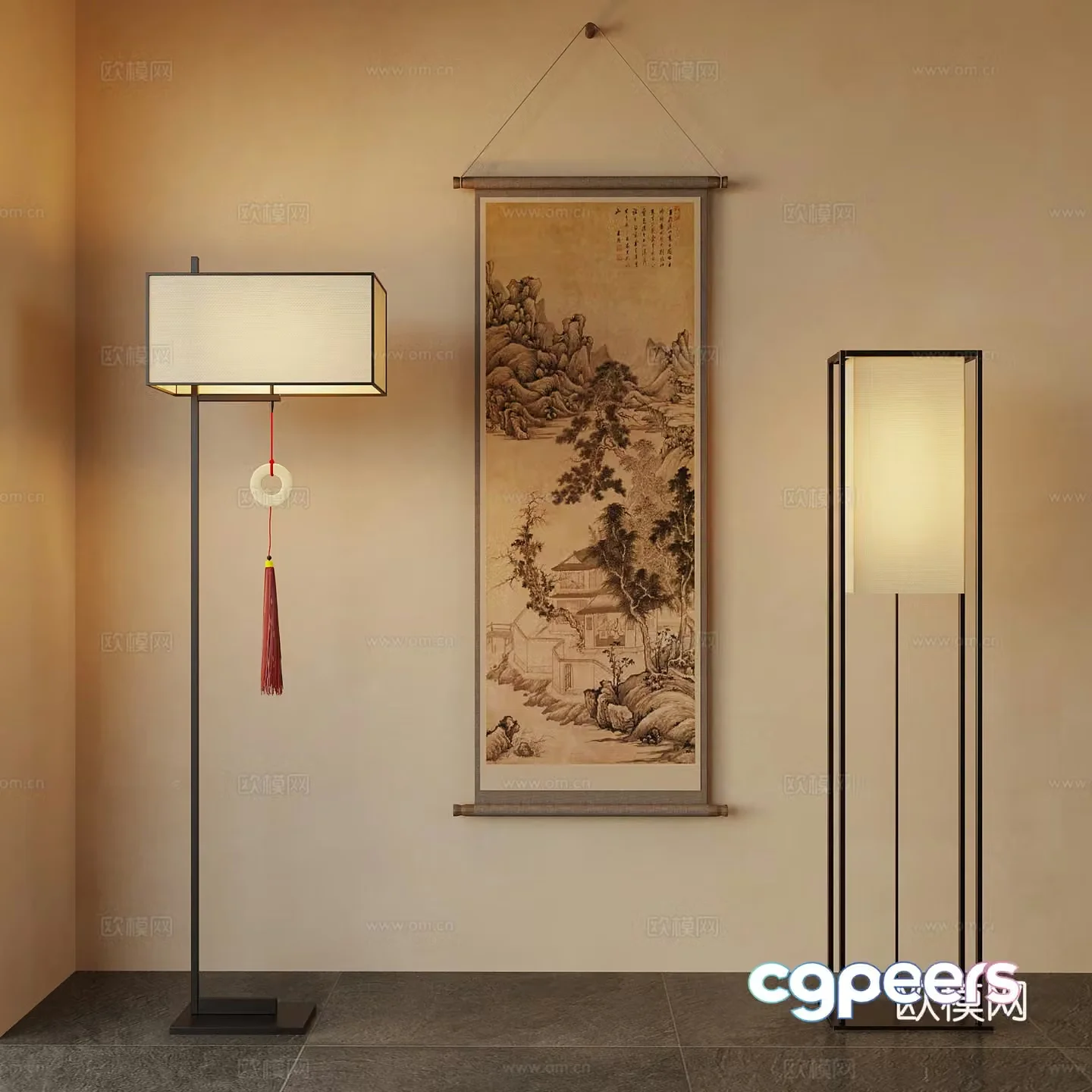New Chinese style floor lamp decorative painting vase 3d model