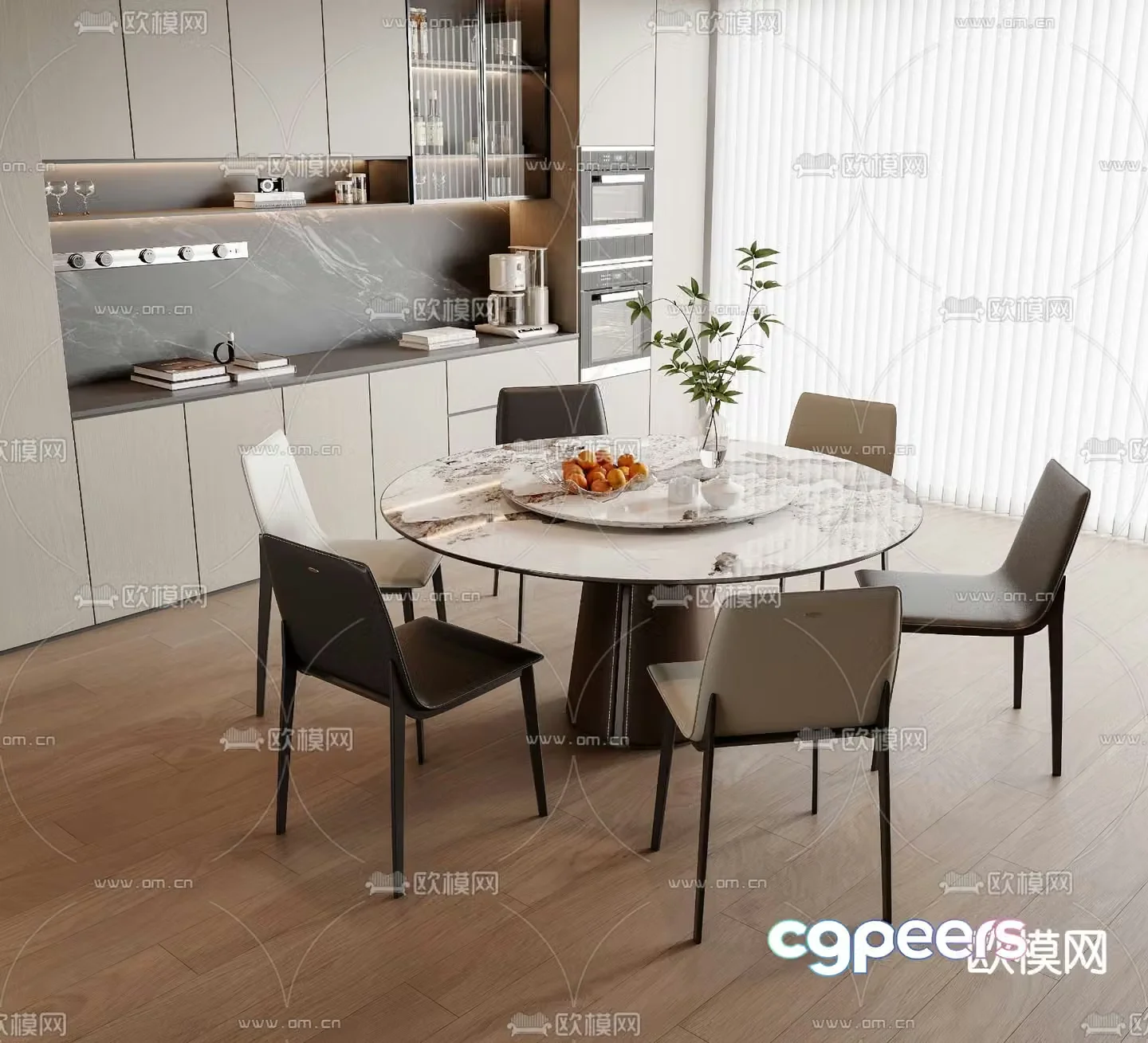 Round dining table and chairs 3d model