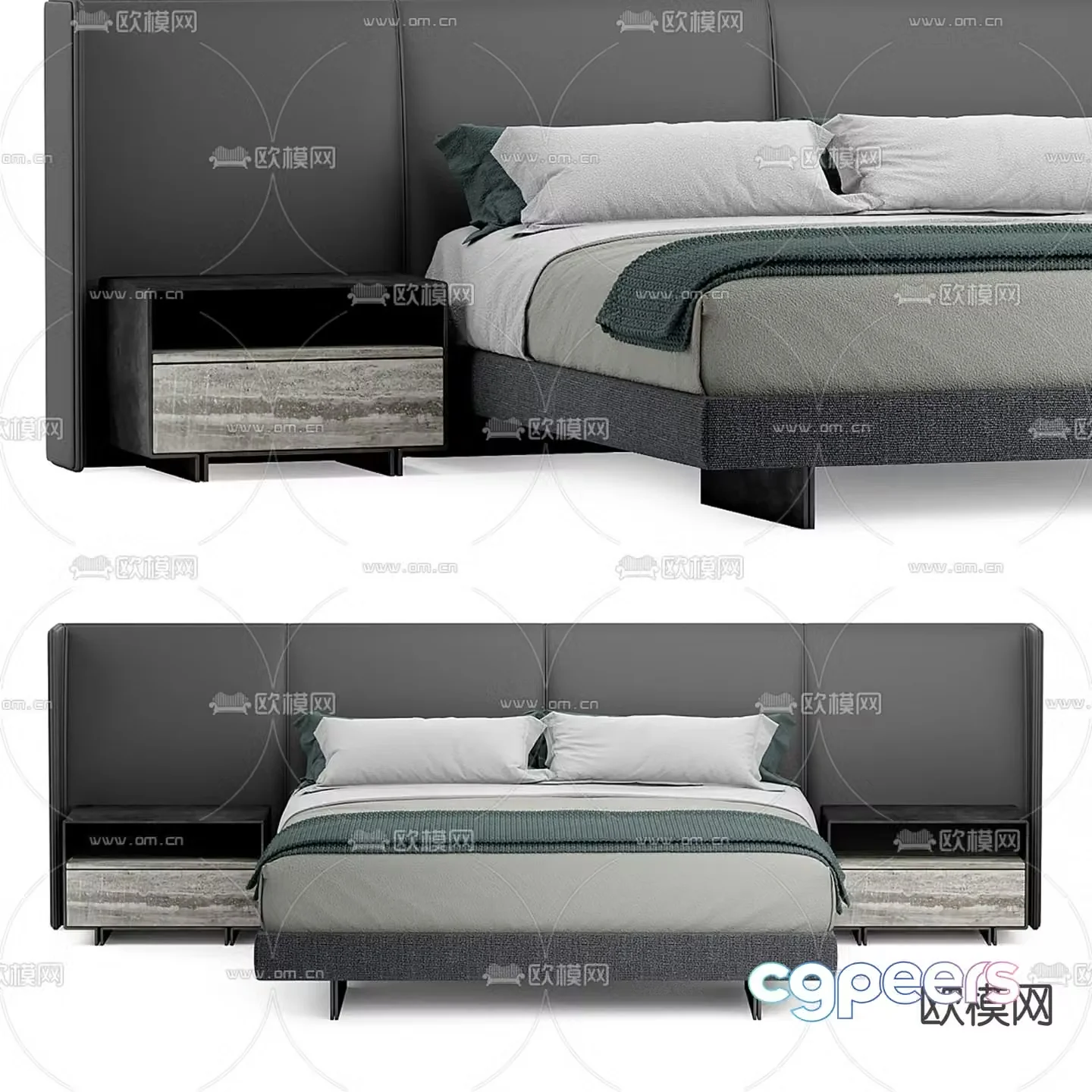 Modern fabric double bed 3d model