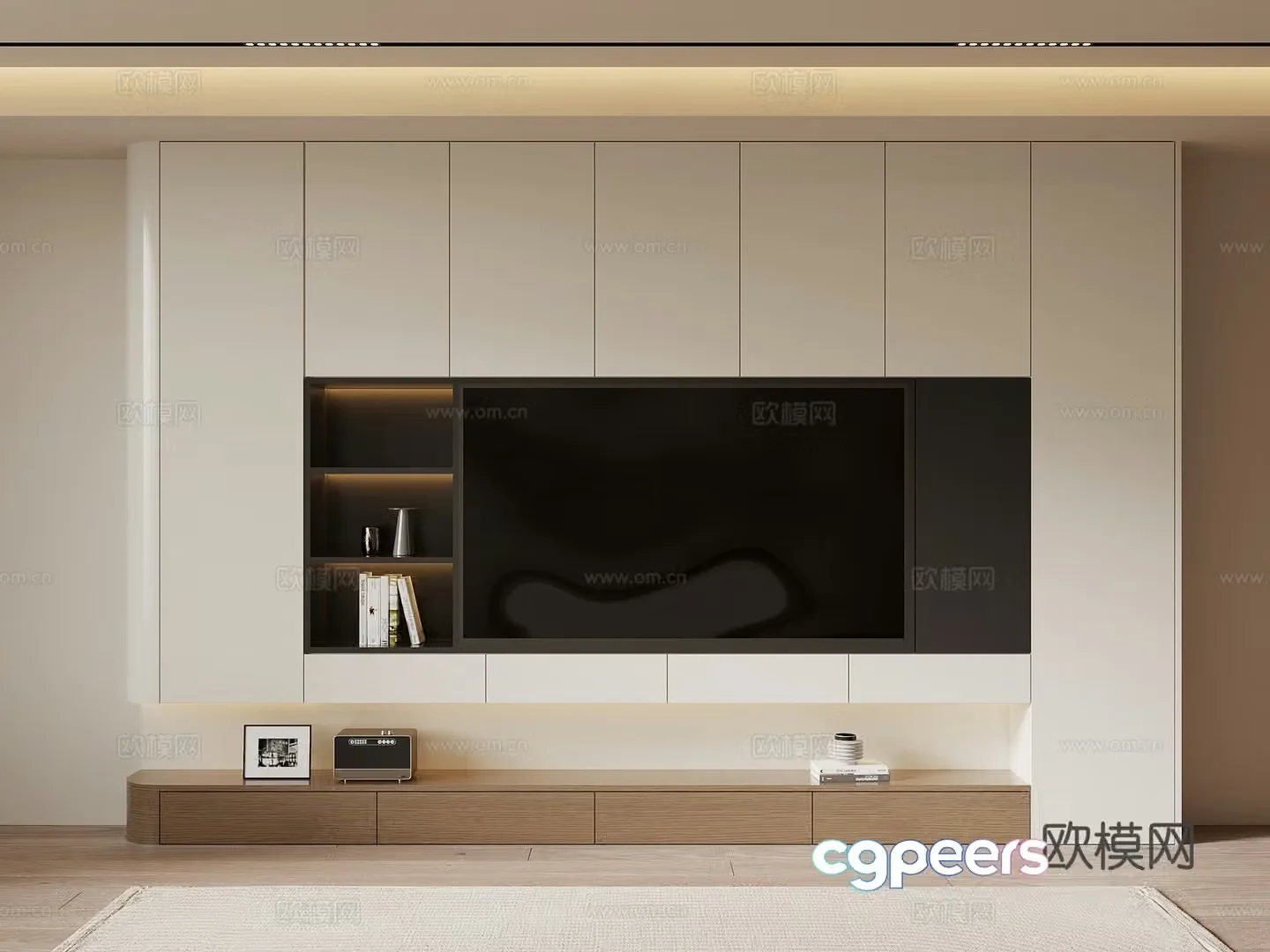 Modern creamy TV cabinet full wall TV cabinet TV background wall 3d model