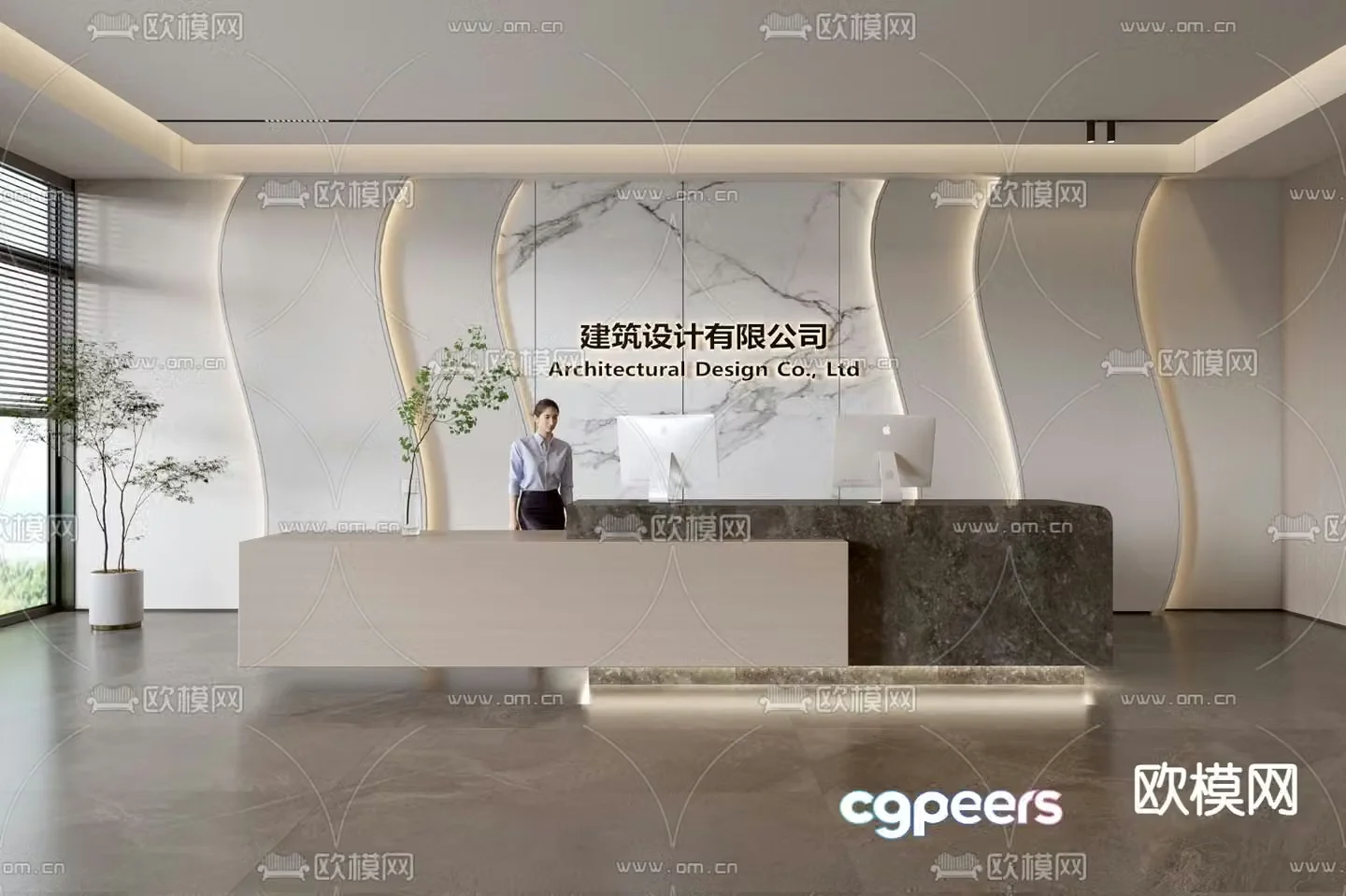 Office front desk reception desk service desk 3d model