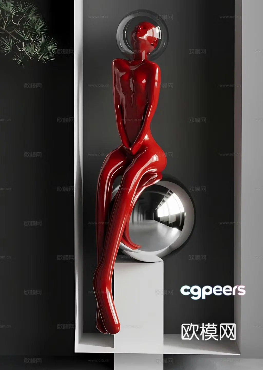 Modern humanoid installation sculpture artwork 3d model