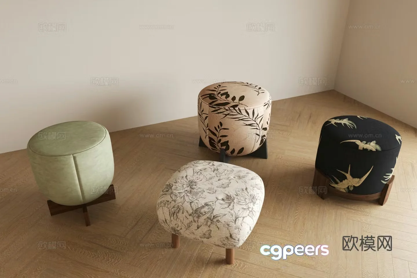 Middle-aged style stool round stool small stool makeup stool low stool shoe change stool retro style stool 3d model