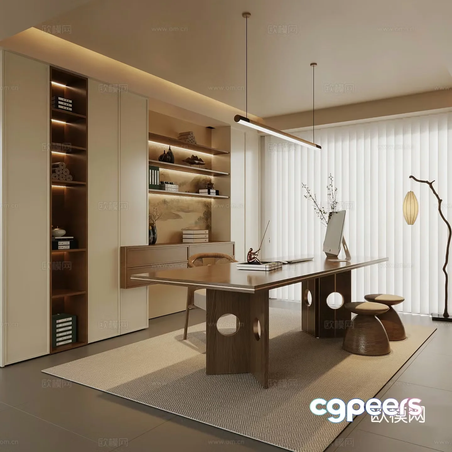 New Chinese study desk bookcase 3d model