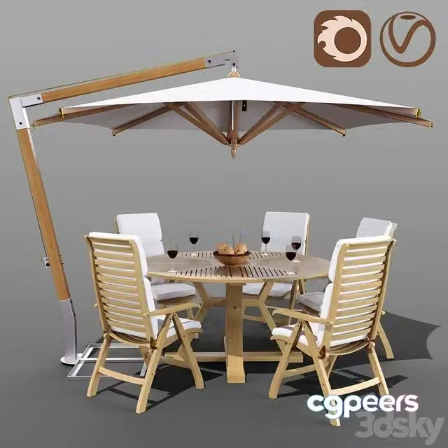 3ds Max Free – Set of garden furniture Brafab with a Garden Way umbrella