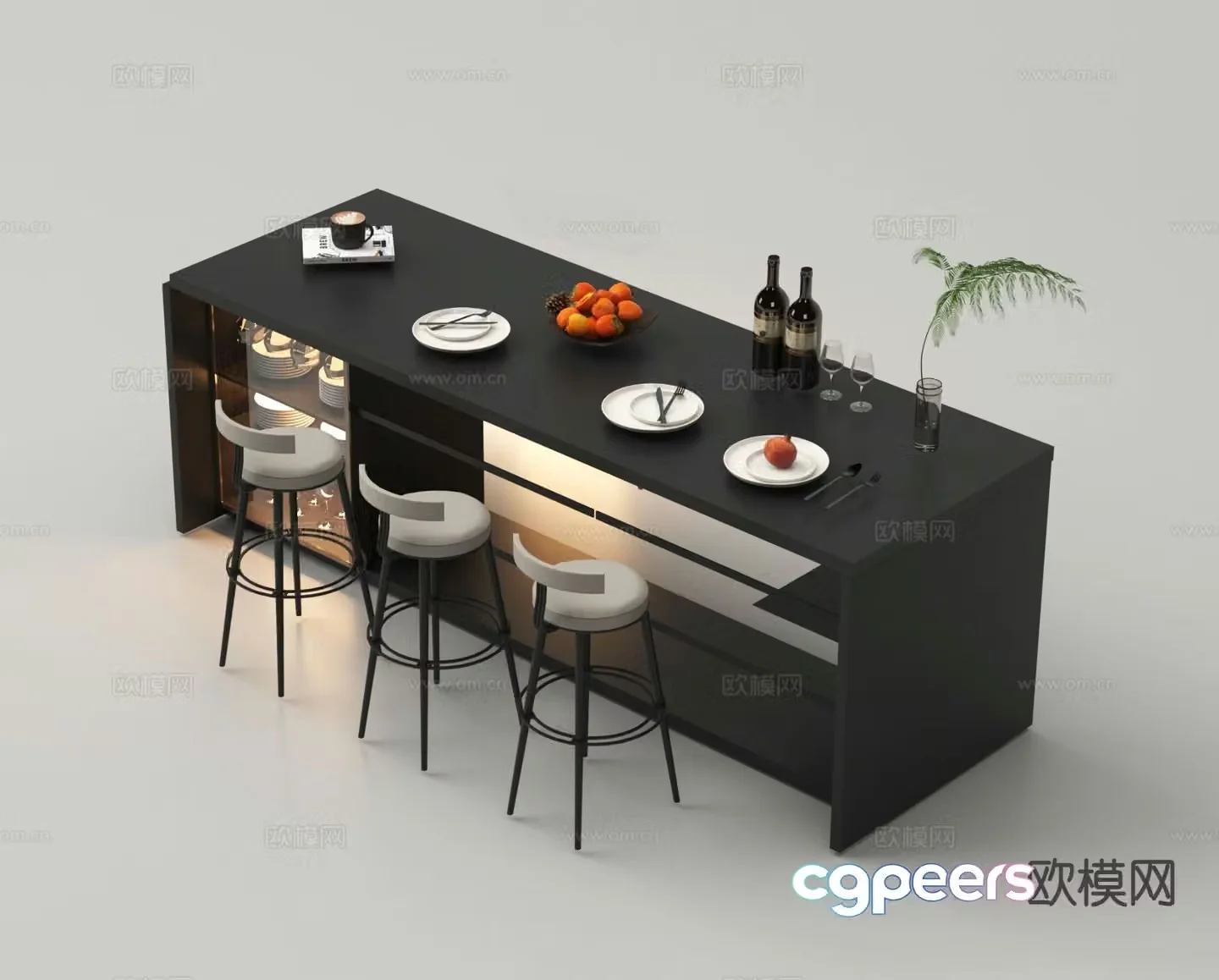 Modern island bar western kitchen bar water bar 3D model