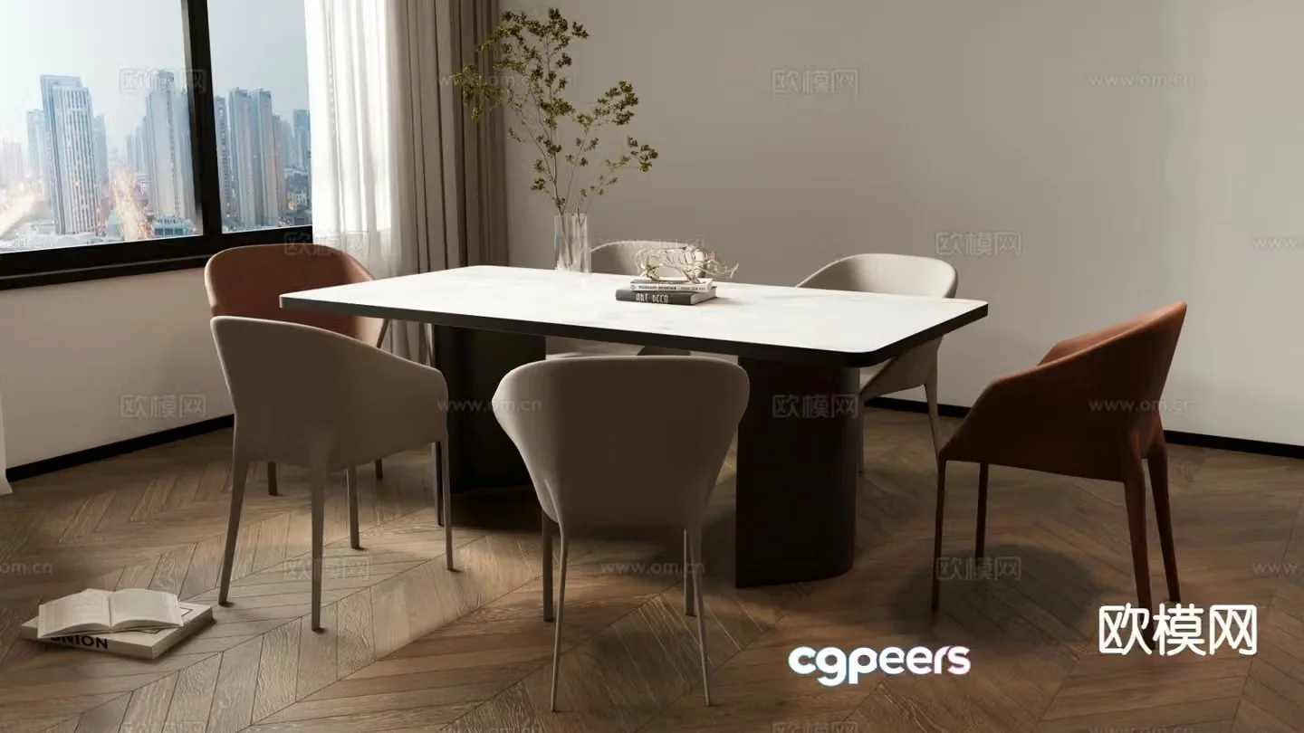 Simple dining table and chairs long dining table 3d model