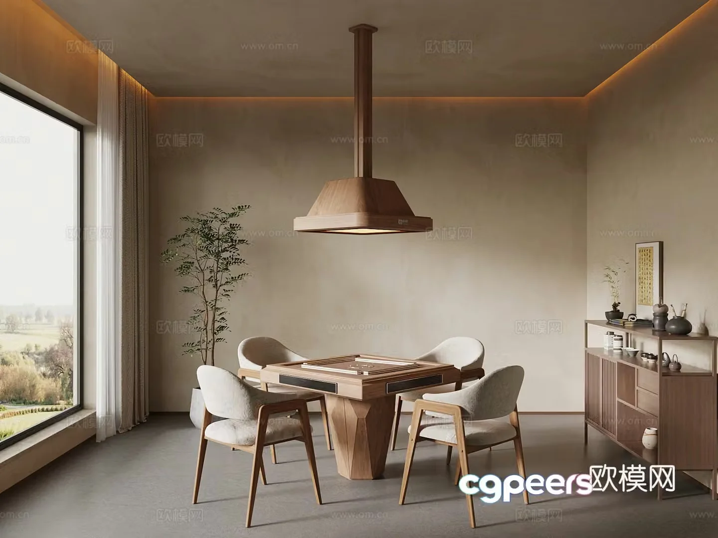 Chess and card room Wasabi style Chess and card room Mahjong room Mahjong table 3D model