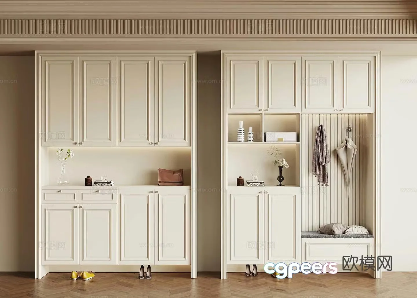 05 French cream style shoe cabinet 3D model