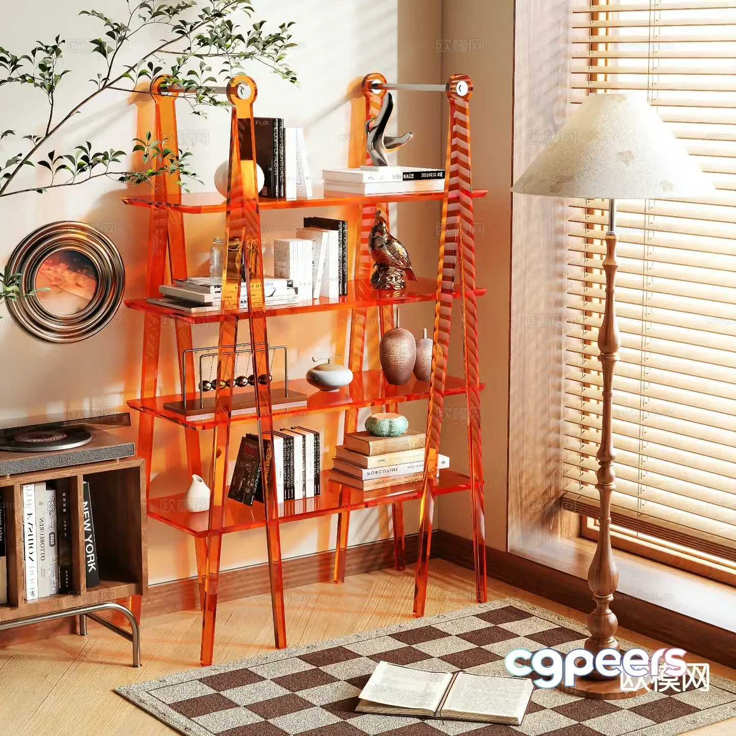 Acrylic bookshelf storage rack 3d model