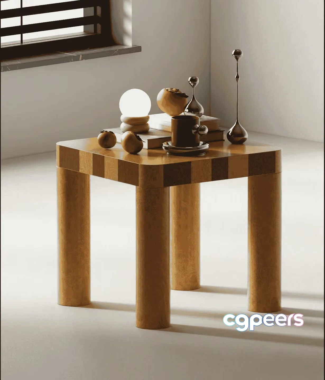 A Wooden Table With A Lamp And Other Objects On It 3D Model – 10944 – VRAY Render