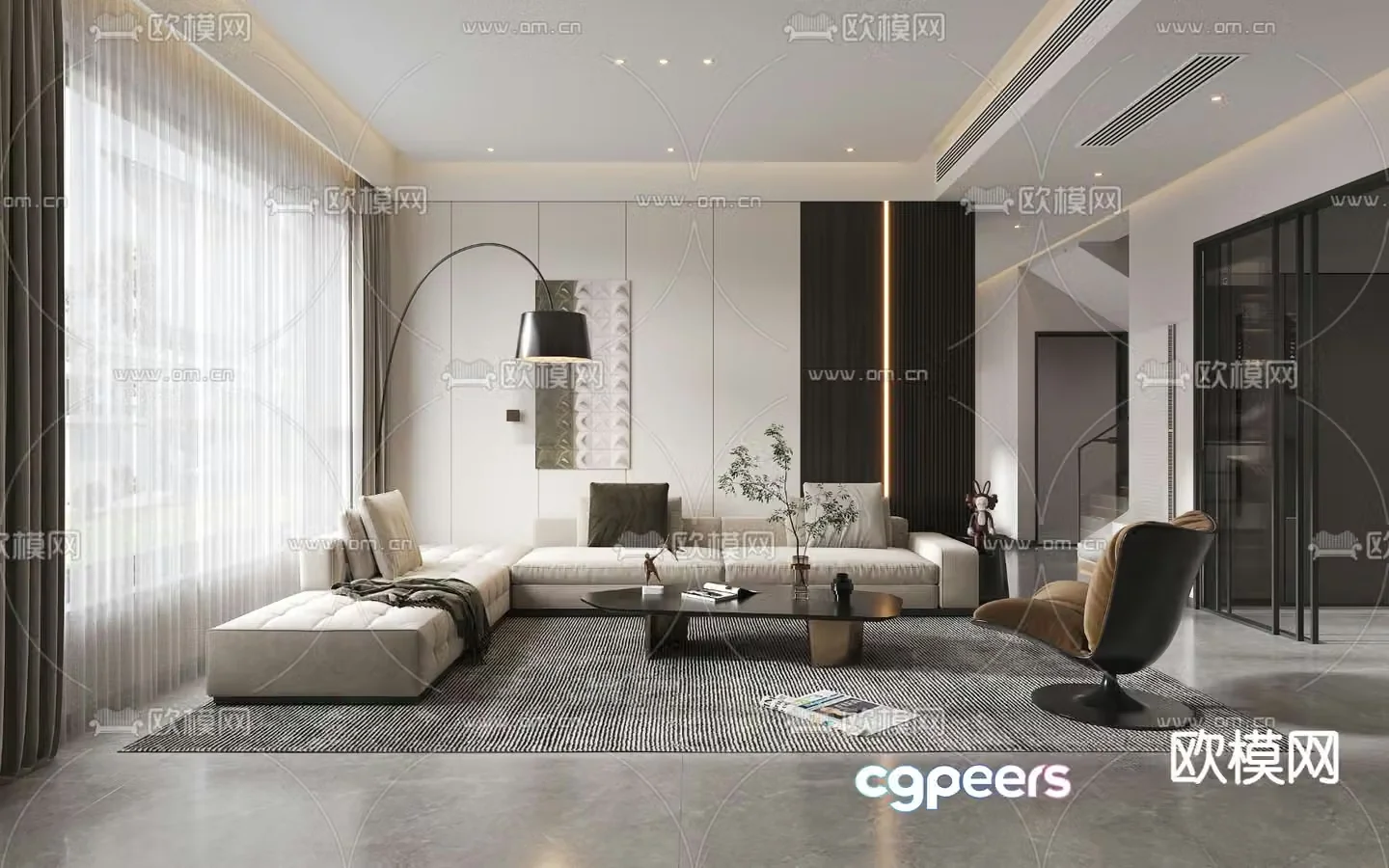 Modern living and dining room 3d model