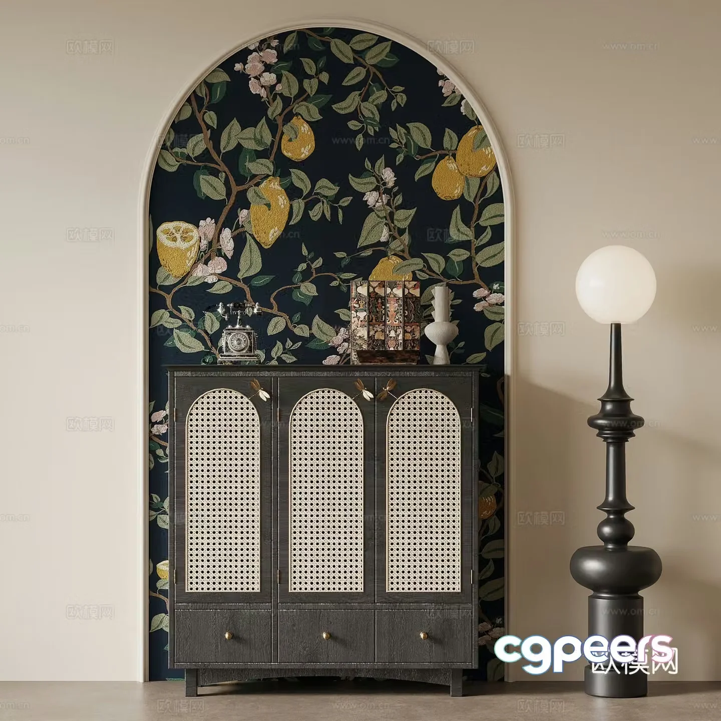 Middle-aged side cabinet entrance cabinet floor lamp 3D model