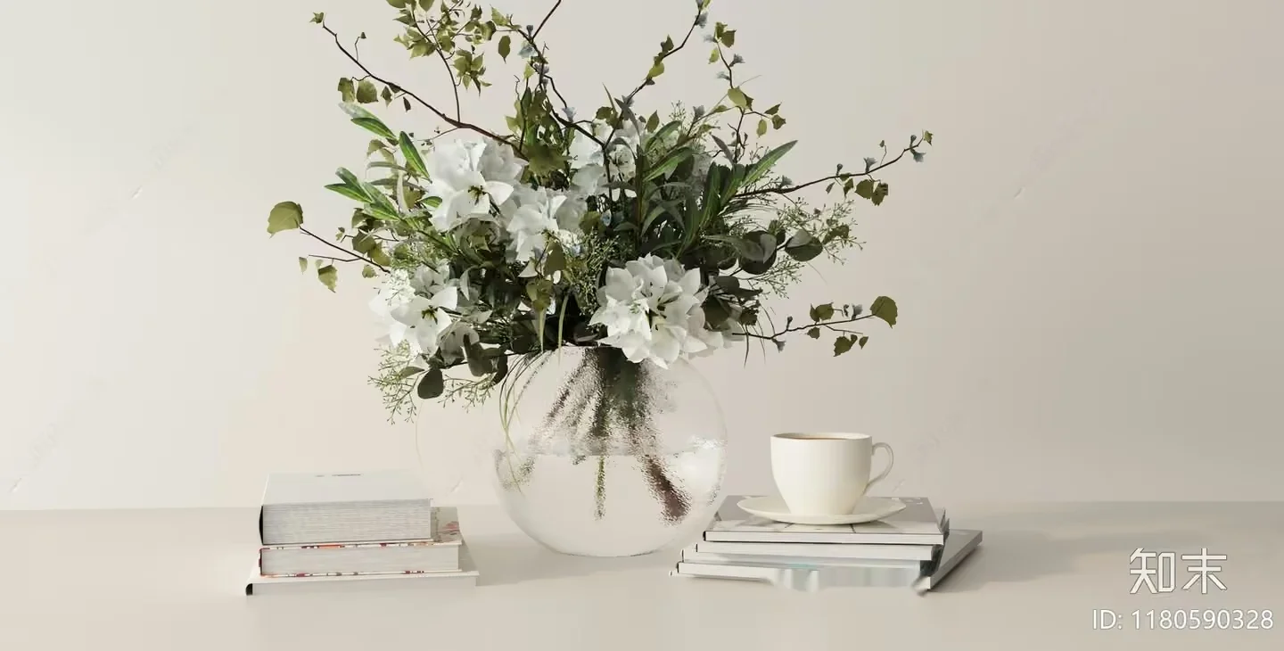 White And Green Floral Arrangement 3D Model – 12475 – VRAY Render
