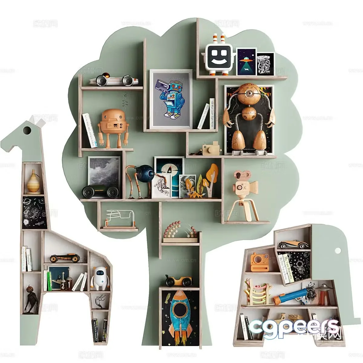 Modern cream style children’s decorative bookshelf 3d model