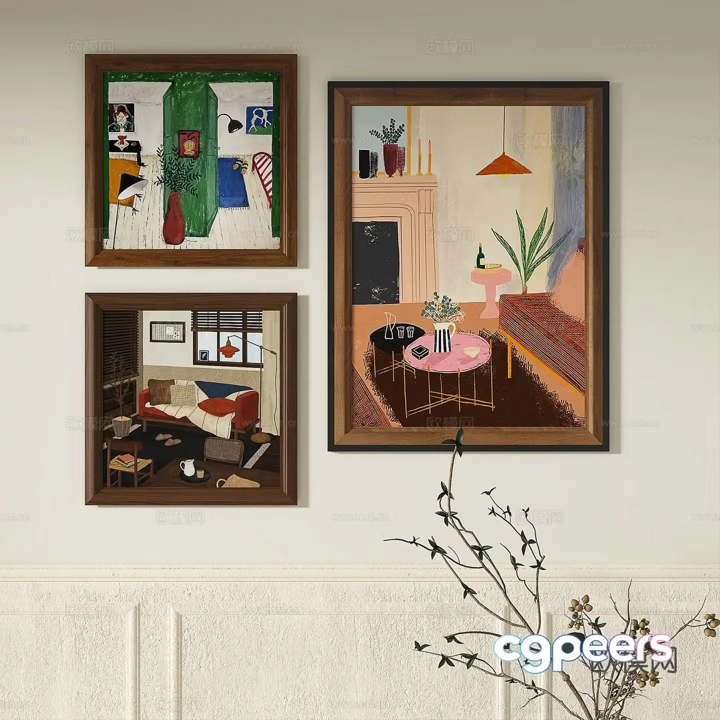Modern French retro abstract light luxury simple medieval decorative painting 3d model