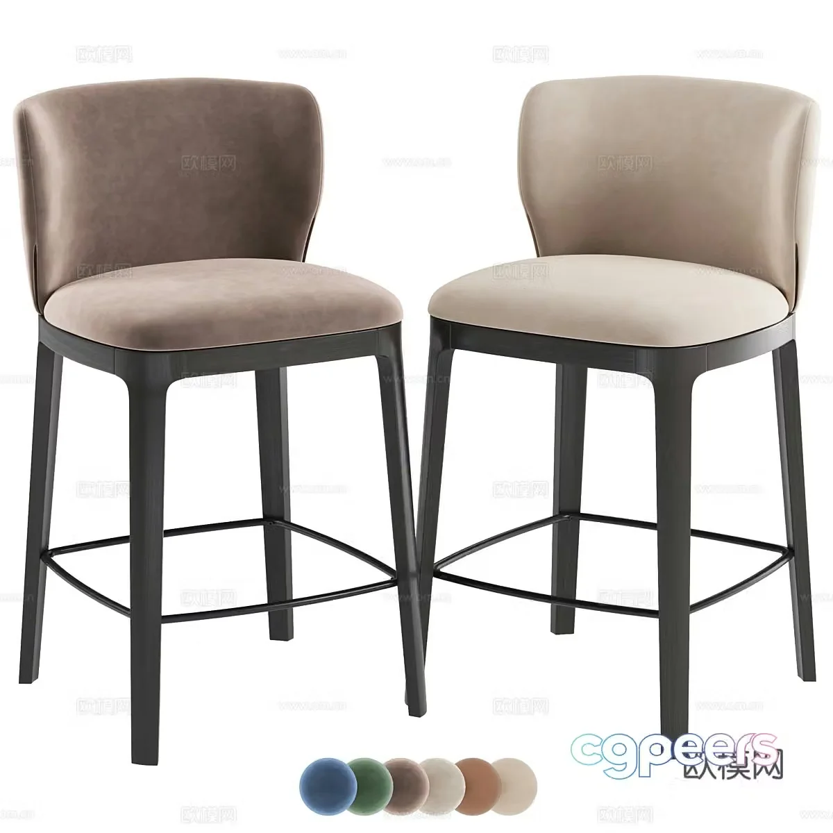 New Chinese style fabric bar chair 3D model