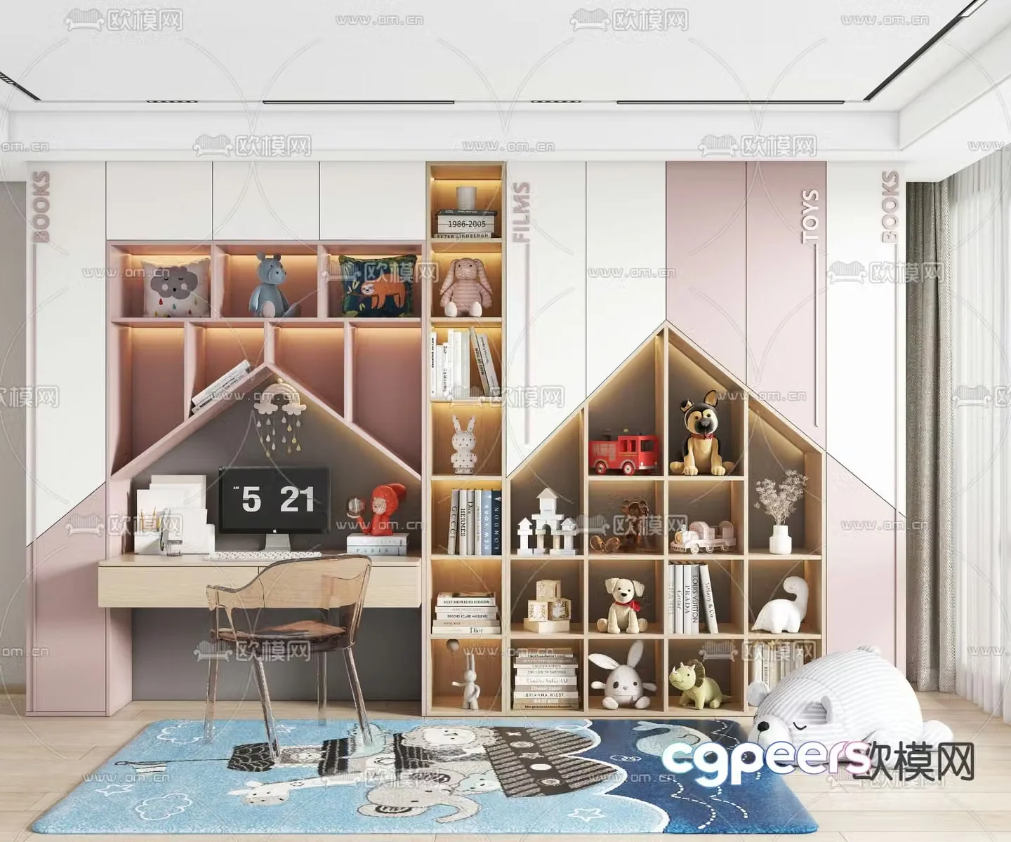 Modern children’s bookcase 3d model