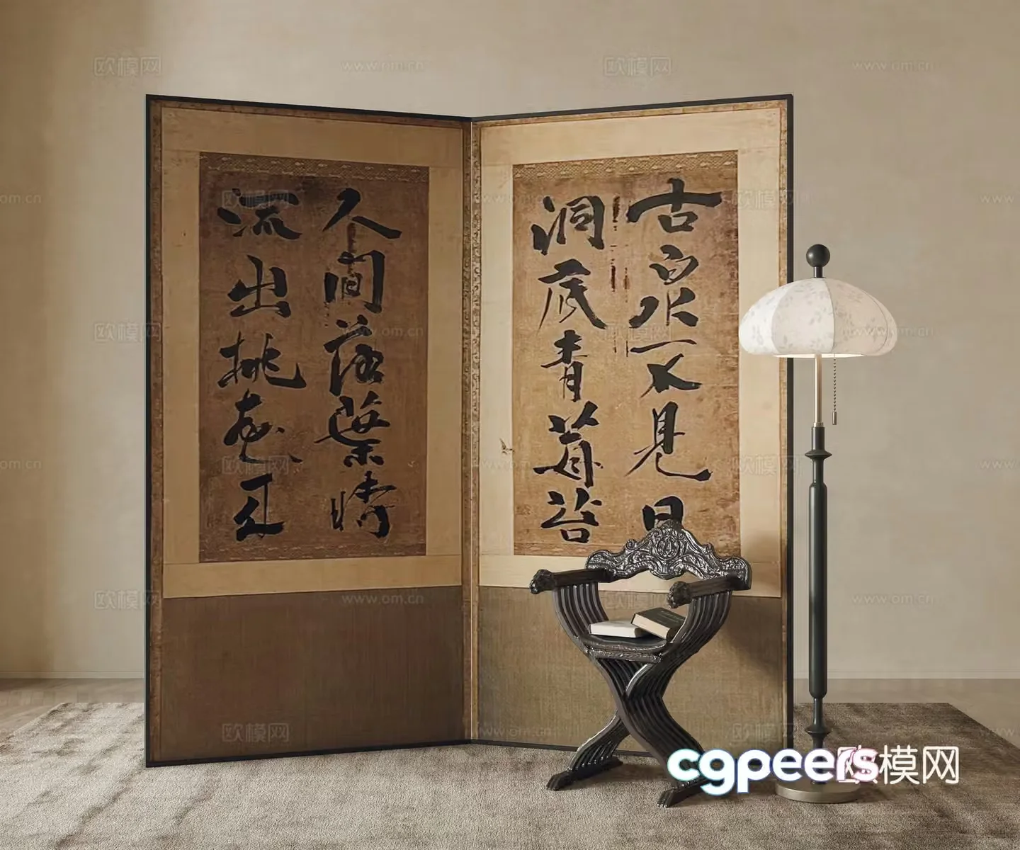 New Chinese-style screen partition 3D model