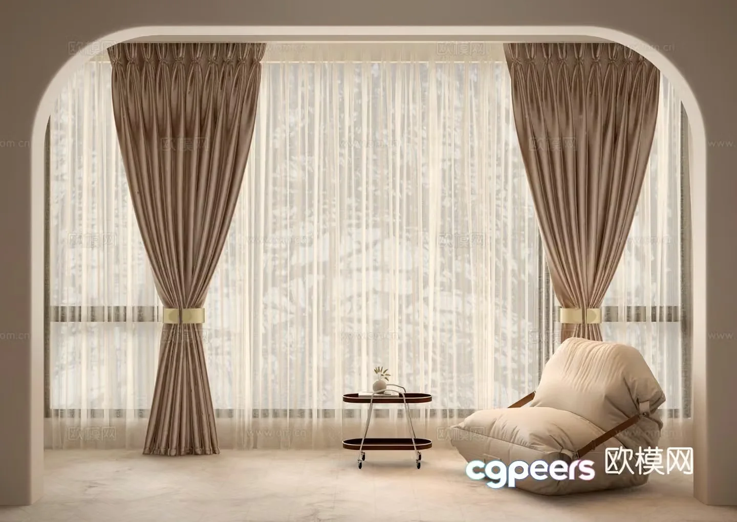 French American curtain lazy sofa 3d model