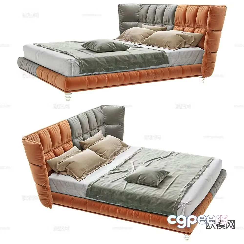 Light luxury double bed 3D model