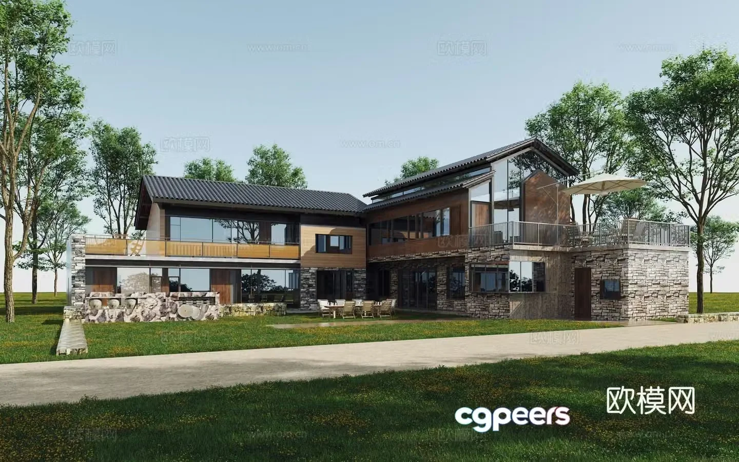New Chinese style B&B appearance 3D model