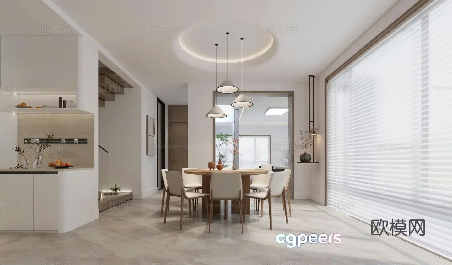 Modern living and dining room 3d model