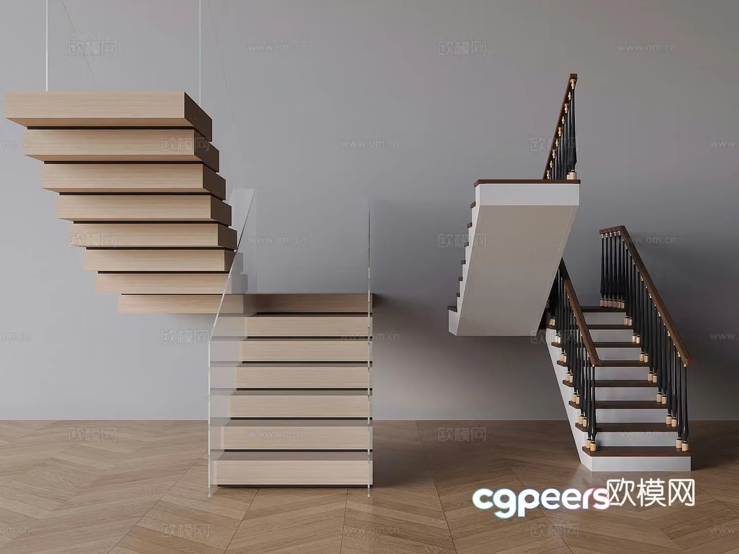 Stairs Glass Railing Stairs 3D Model
