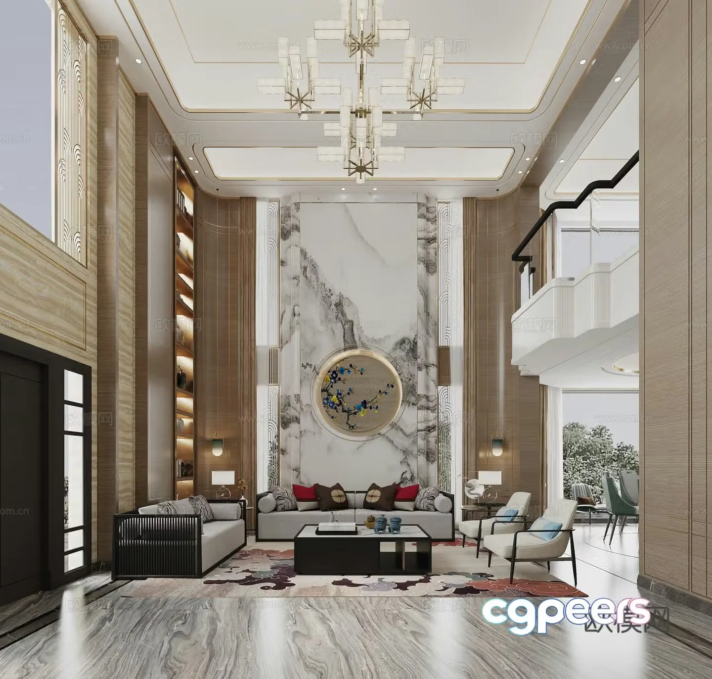 New Chinese-style villa living room and airbus restaurant 3D model