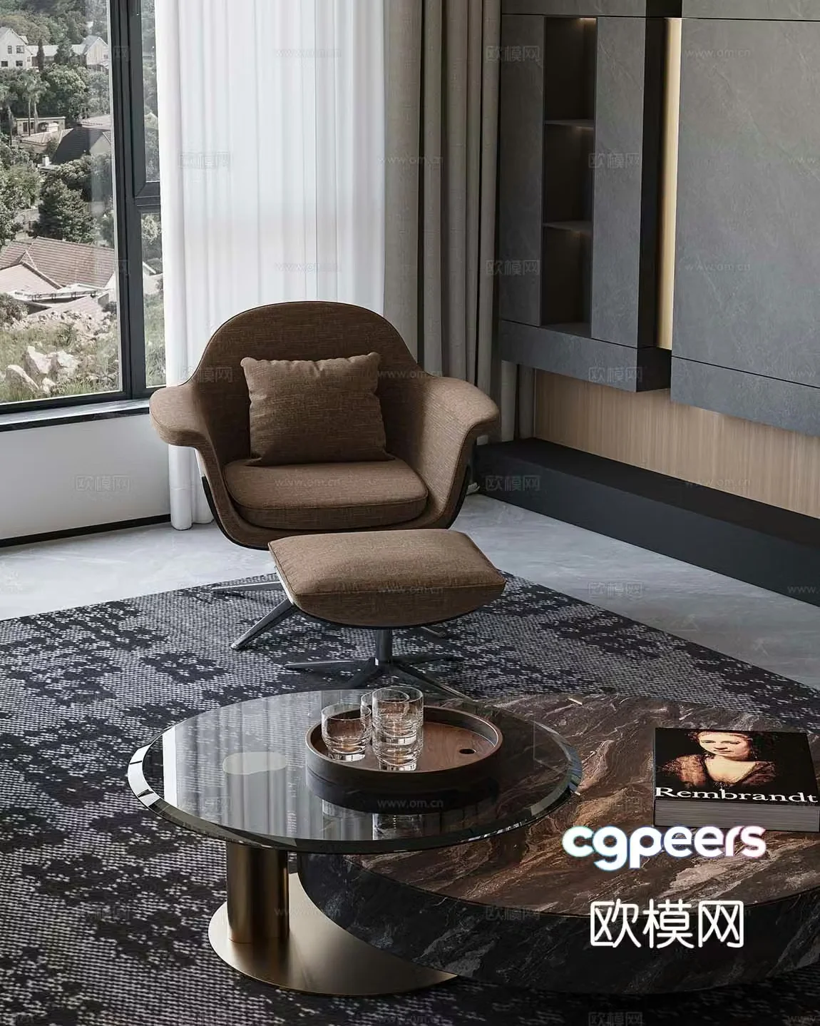 Modern leisure chair coffee table 3d model