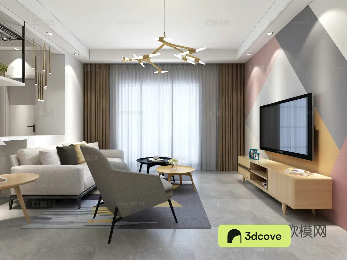 Nordic living restaurant foyer shoe cabinet sofa coffee table chandeliers cabinet bar chair