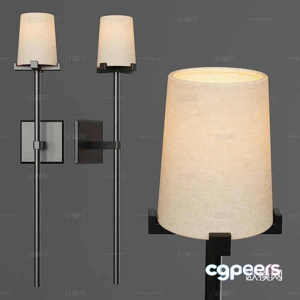 PAUILLAC TORCHE SCONCE Fabric Lampshade and Black 3D Model