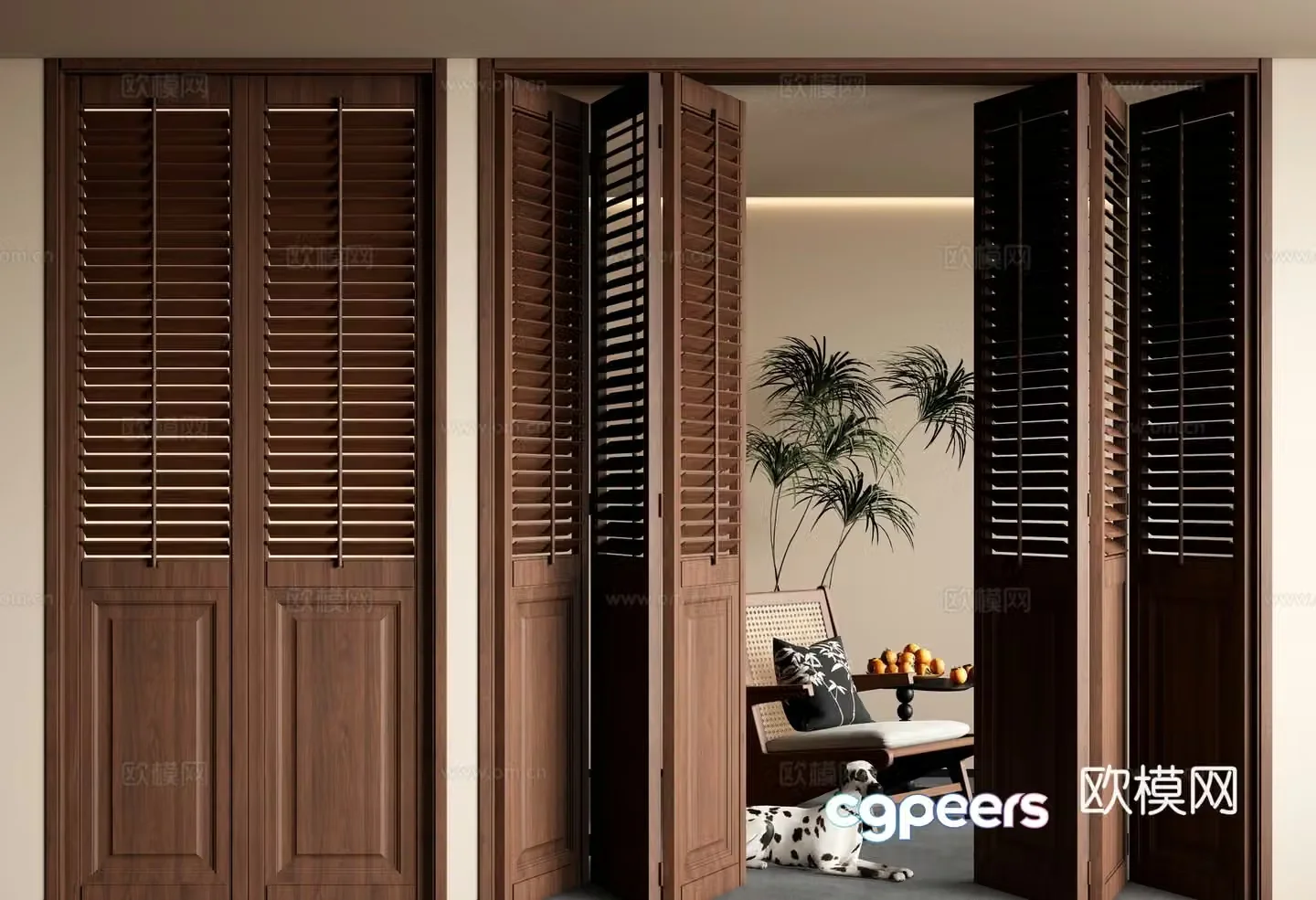 Medieval folding door louvered folding door 3d model