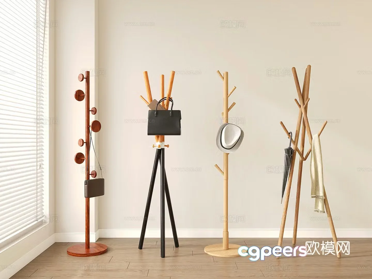 Solid wood hanger clothes rack hanger clothes rack hanger bag hanger bag hanger 3D model