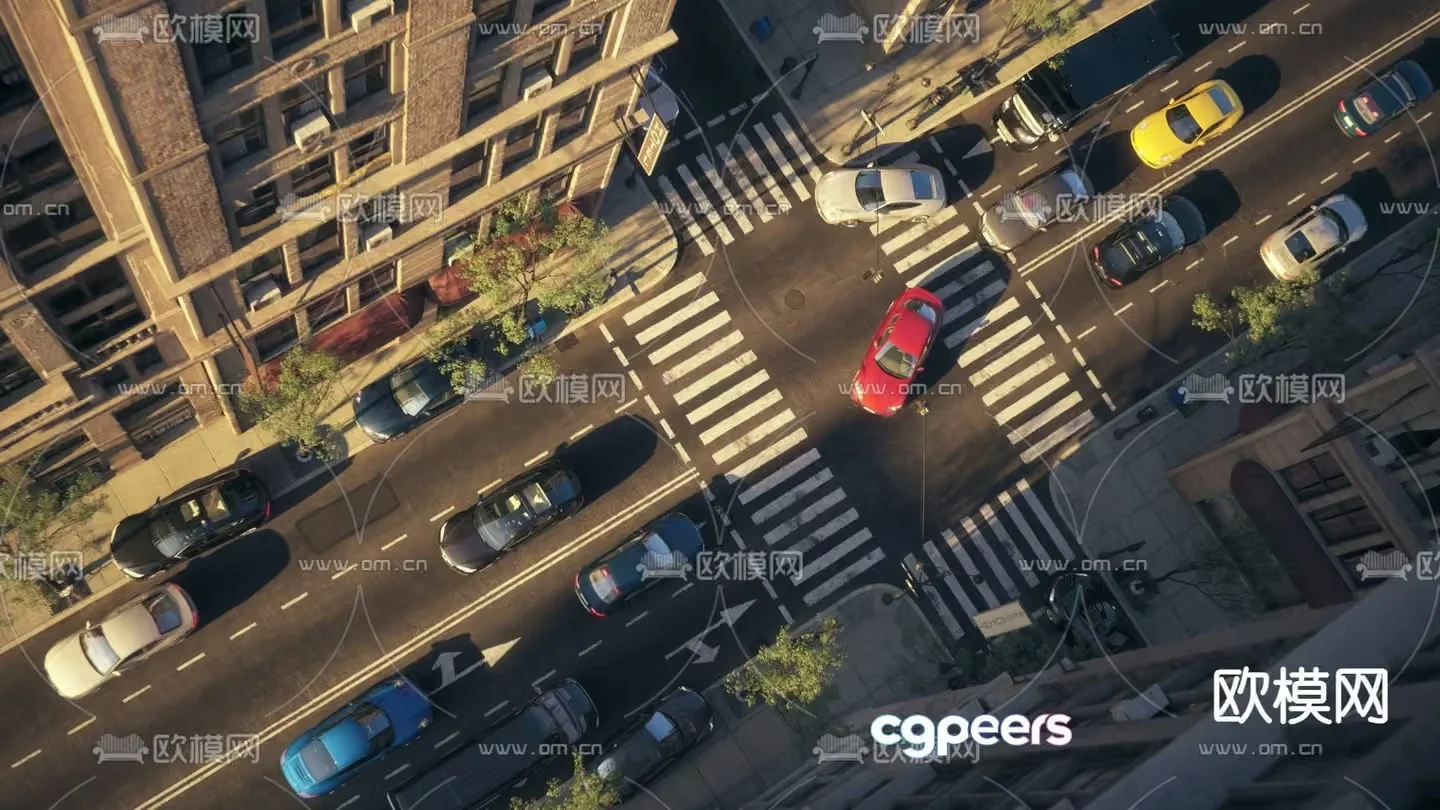 A Busy City Street With Cars And Buildings 3D Model – 8113 – VRAY Render