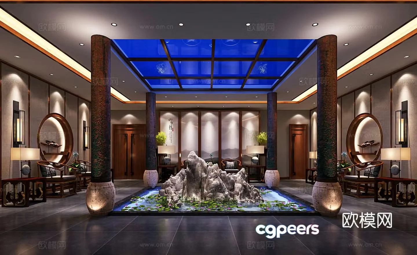 New Chinese style lobby New Chinese style lobby Cigar bar front hall 3D model