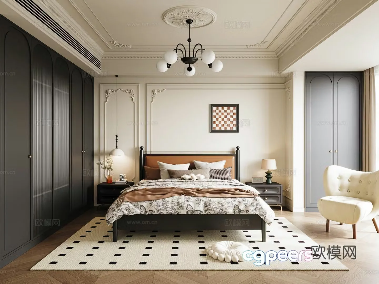 French retro bedroom master bedroom 3d model