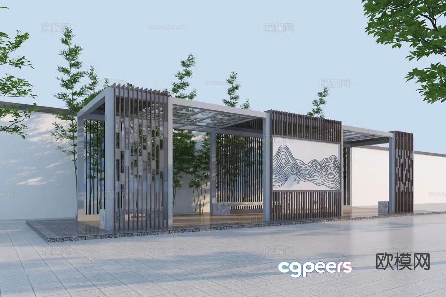 New Chinese style promenade rest pavilion landscape gallery 3D model