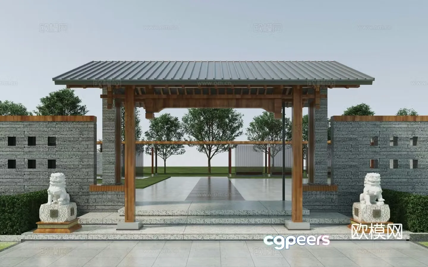 New Chinese style entrance door 3D model