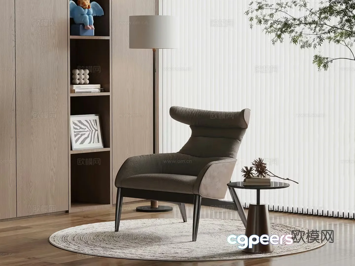 Modern leisure chair side table floor lamp 3d model