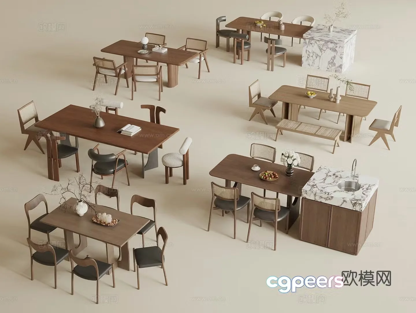 Wasabi Medium Style Dining Table and Chair Island Dining Table and Chair 3D Model
