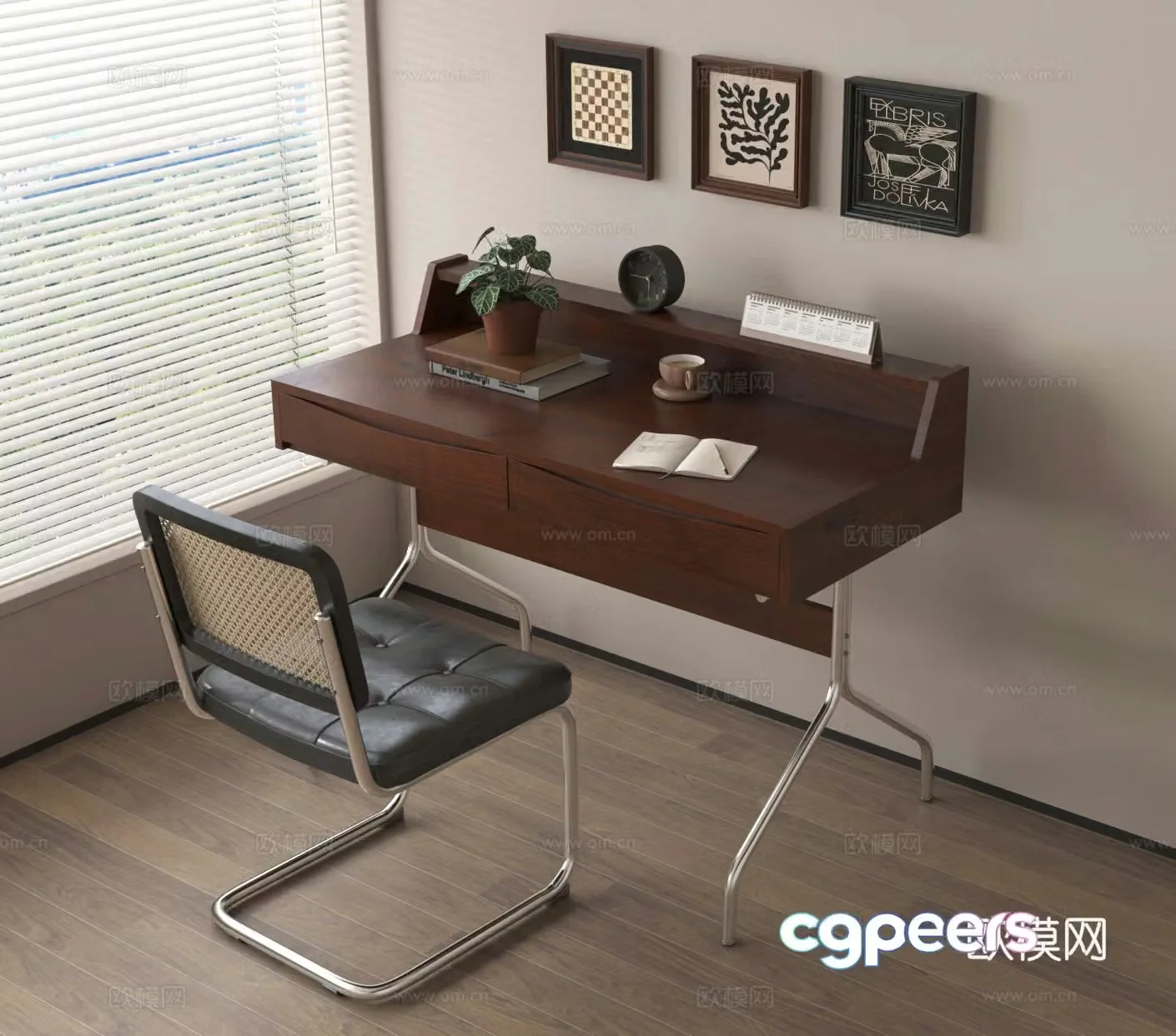 Office desk chair computer desk reading desk desk decorative painting book 3d model