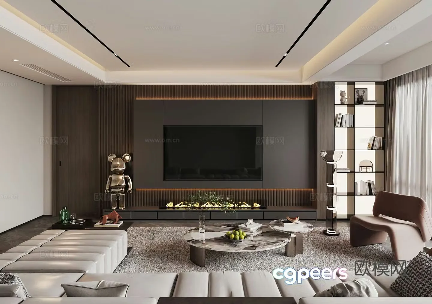 Modern Italian living room TV wall background wall sofa coffee table combination 3D model