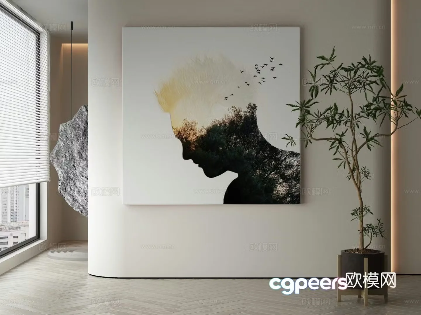 Modern Wasabi abstract hanging painting 3d model