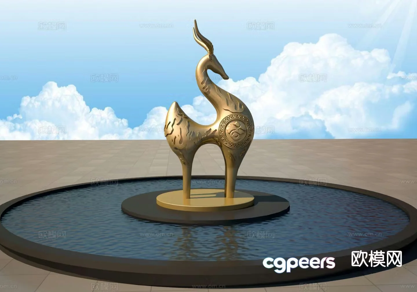 Deer sculpture landscape sculpture 3d model