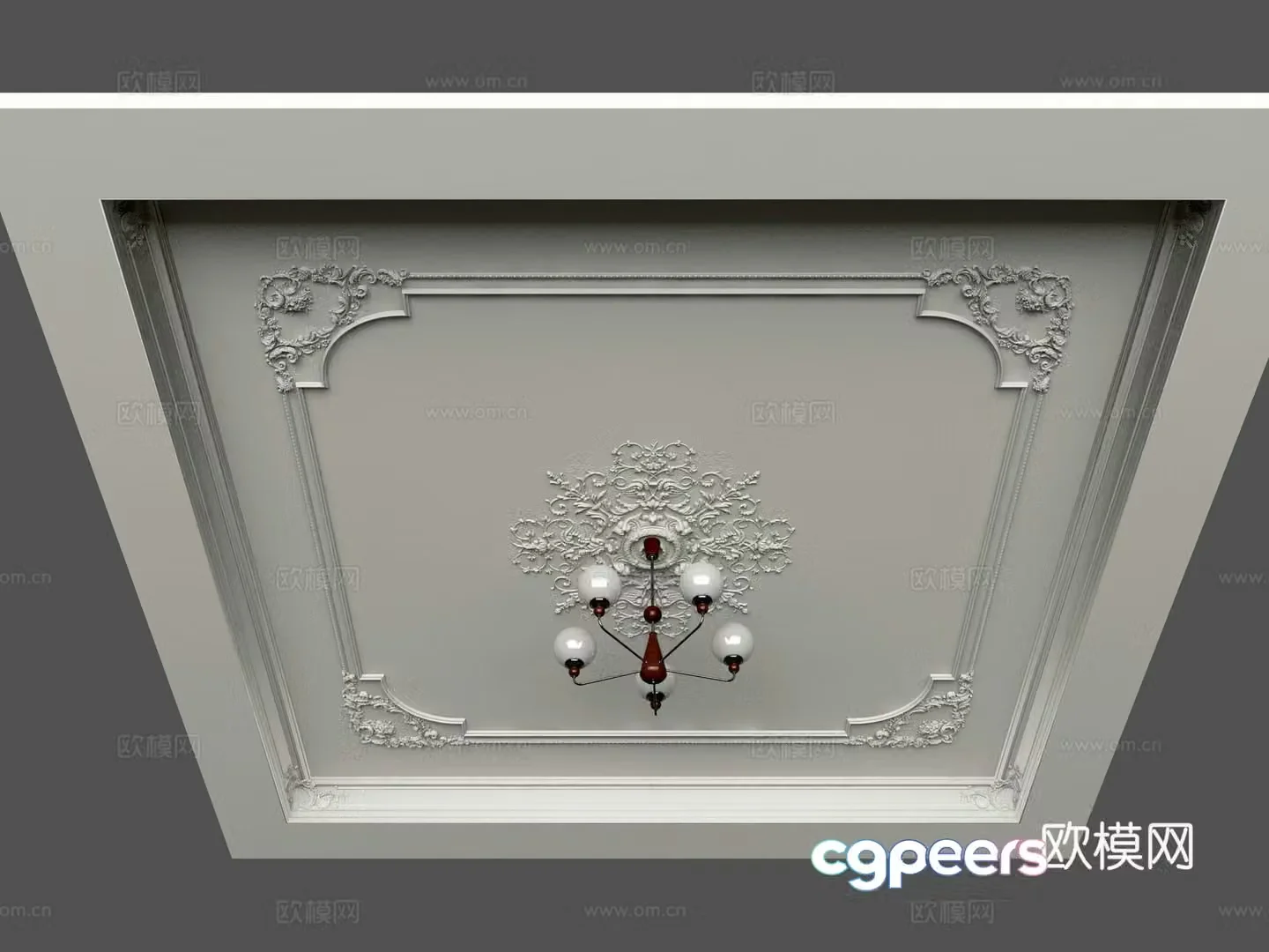 French ceiling plaster carved line chandelier 3d model