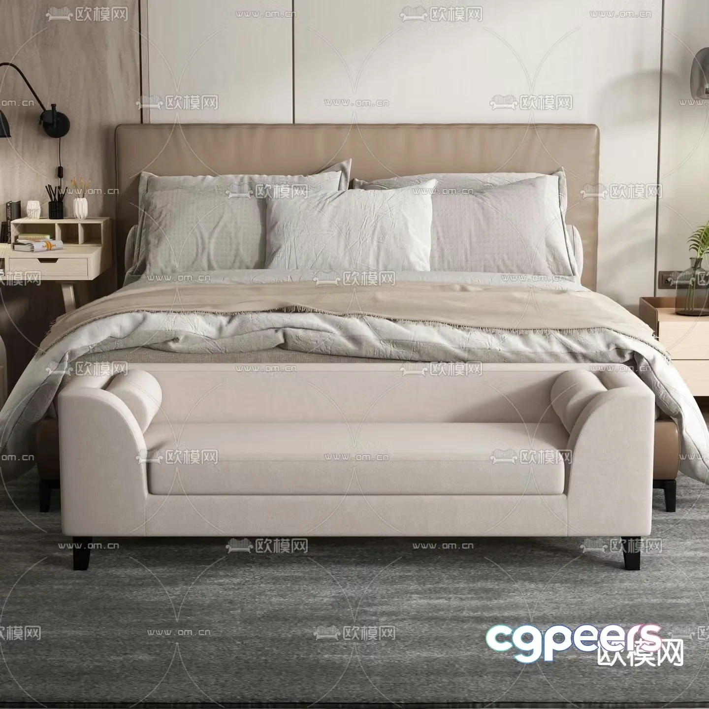 Leather double bed 3d model